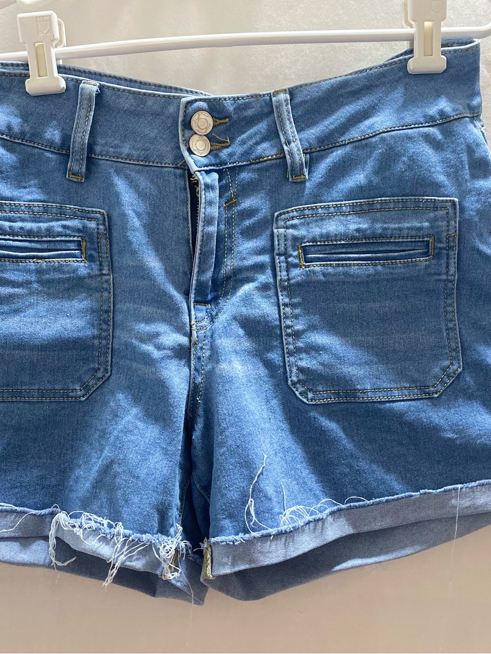 VIGOSS Denim Cut Off Shorts Juniors 15/32 Waist Mid Rise 4-Inseam Pockets #Y2K